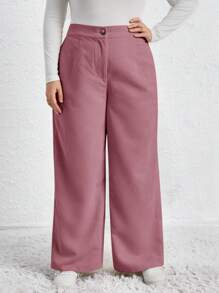 SHEIN LUNE 女性加大碼鬆緊糙棉彈性腰褲 - 粉色 - 查看 3