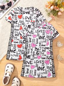 SHEIN Kleid Mit Herzen Und Buchstaben Für Kleine Mädchen