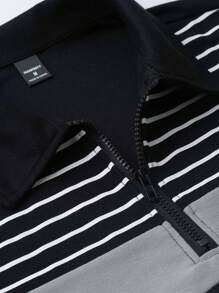 Manfinity Homme 男條紋短袖 Polo 衫 - 黑色 - 查看 6