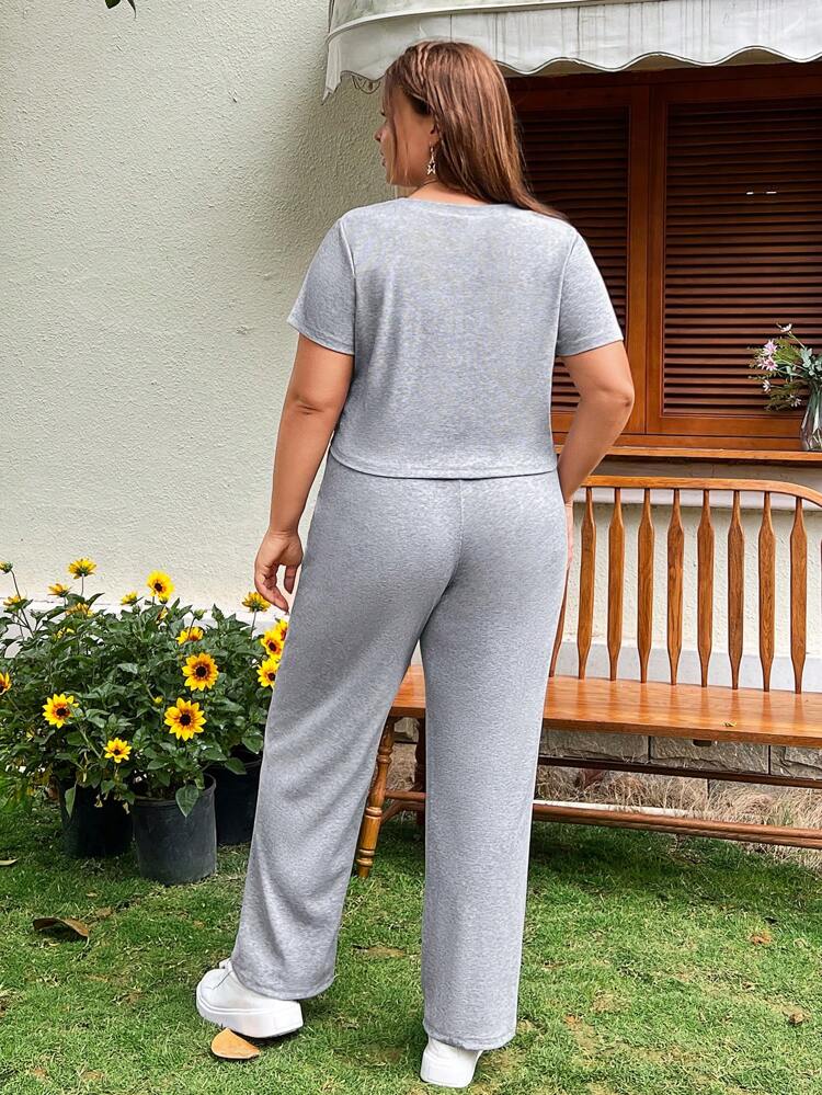 Women'S Plus Size Cartoon Letter Print Top And Pants Set