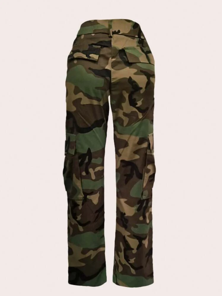 Women's Casual Camo Print Straight Cargo Pants Spring Elegant - Army Green - View 4