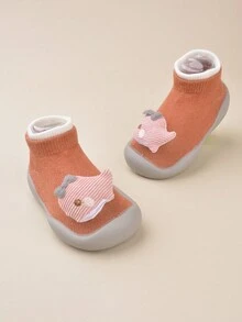 女童酒紅色卡通鯨魚時尚優雅簡約柔軟舒適底部休閑家居嬰兒鞋（隨機圖案） - 紅色 - 查看 1