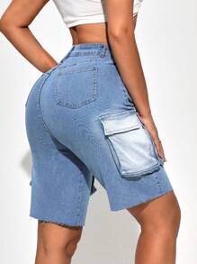 SHEIN SXY Cargo Denim Shorts - Light Wash - View 3