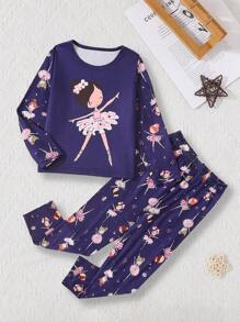 Genkimix Kids Young Girl Cartoon Ballet Dancer Printed Pajama Set