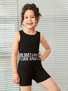 Girls' Street Style Knit Sleeveless Top & Shorts Set With Oversized Shirt - Multicolor - View 6
