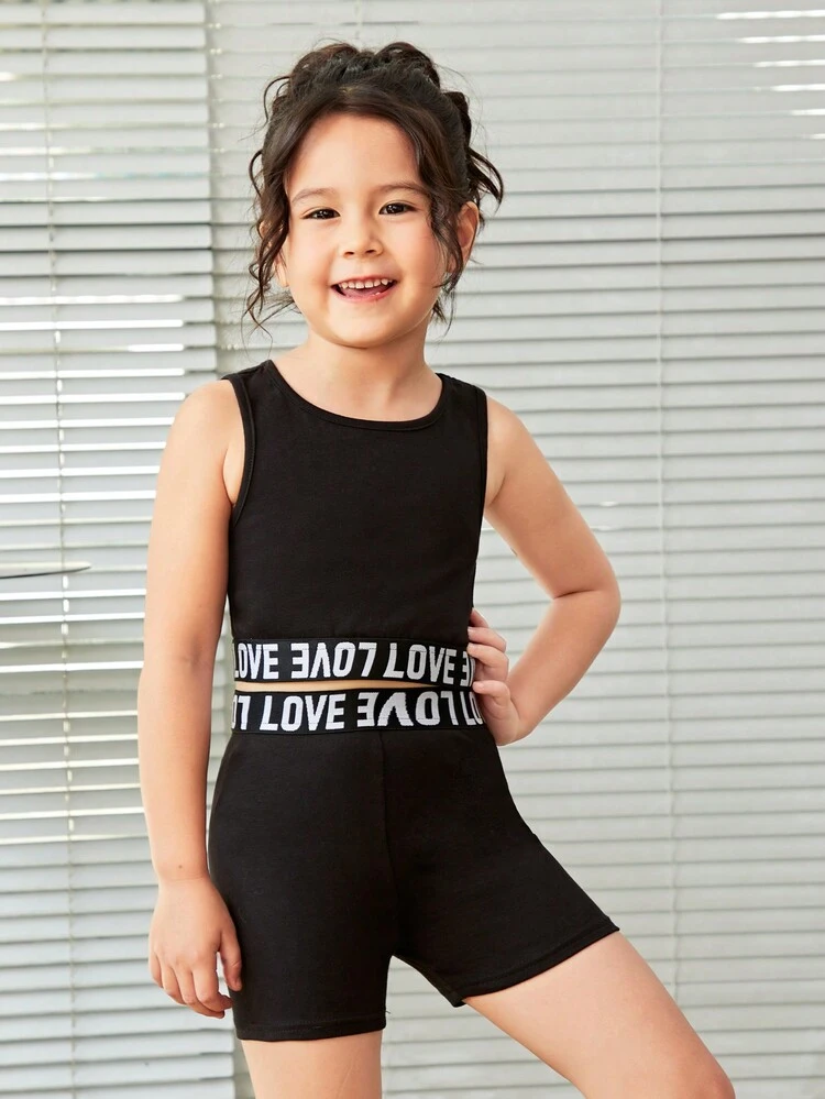 Girls' Street Style Knit Sleeveless Top & Shorts Set With Oversized Shirt