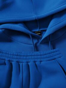 SHEIN Unity 女士字母印花連帽毛絨裏層套裝運動衣褲 - 藍色 - 查看 6