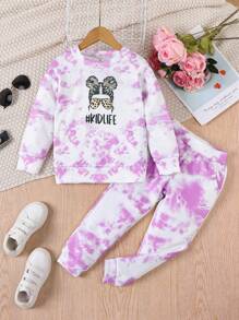 SHEIN Little Girls' Purple Tie-dye Casual Loose Fit 2-piece Set - Purple - View 1