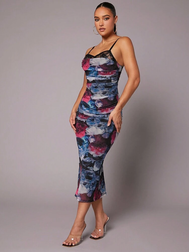Peekaboo Lace Floral Print Dress