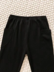 SHEIN Young Girl Black/Grey Elastic Solid Color Flared Leggings - Multicolor - View 8