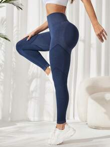 Yoga Basic Seamless Fitness Leggings - Blue - View 1