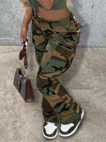Pantalones cargo rectos de camuflaje casuales para mujer