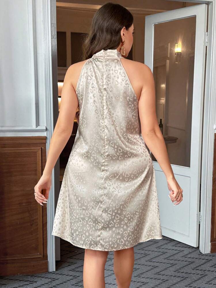 Plus Size Women's Sleeveless Sweetheart Neckline Jacquard Halter Neck Dress/Valentine's Day