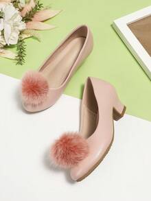 新款女童正式裙裝高跟鞋，可愛粉色粗跟鞋款，適用於小女孩 - 粉色 - 查看 3