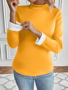 EMERY ROSE Long Sleeve Warm Lined T-Shirt - Yellow - View 5