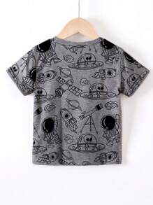 SHEIN Camiseta De Impresión De Cohete Y Astronauta Para Niño Joven - Gris - Ver 2