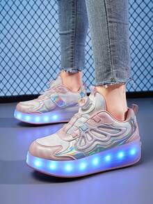 Girls' Solid Automatic Four-Wheel 12-Mode Rechargeable Roller Sneakers - Multicolor - View 2