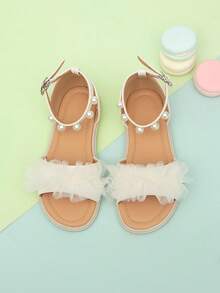 夏季新款女童可愛休閒平底涼鞋,適用於戶外活動 - 米色 - 查看 4