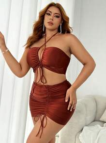 SHEIN Swim Curve Summer Beach Plus Size 3pcs Solid Color Swimwear Set New Year