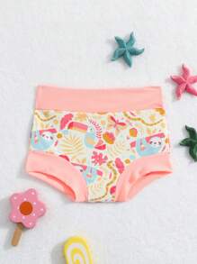 SHEIN Baby Girl Cartoon Plant Printed Swimsuit - Multicolor - View 1