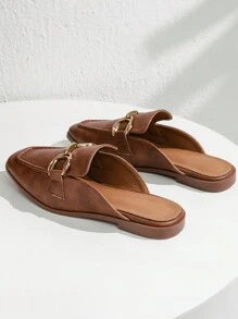 Fall/Winter Vintage British Style Slip-On Loafers Women'S Shoes, Comfortable Soft Leather Flat Shoes, Simple Design,Mule