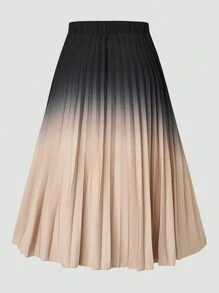 SHEIN Clasi Plus Size Women's Pleated Ombre Skirt - Apricot - View 2