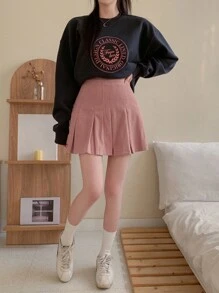 DAZY Váy xếp ly nhung kẻ cho nữ Váy thu - Hồng - Xem 7