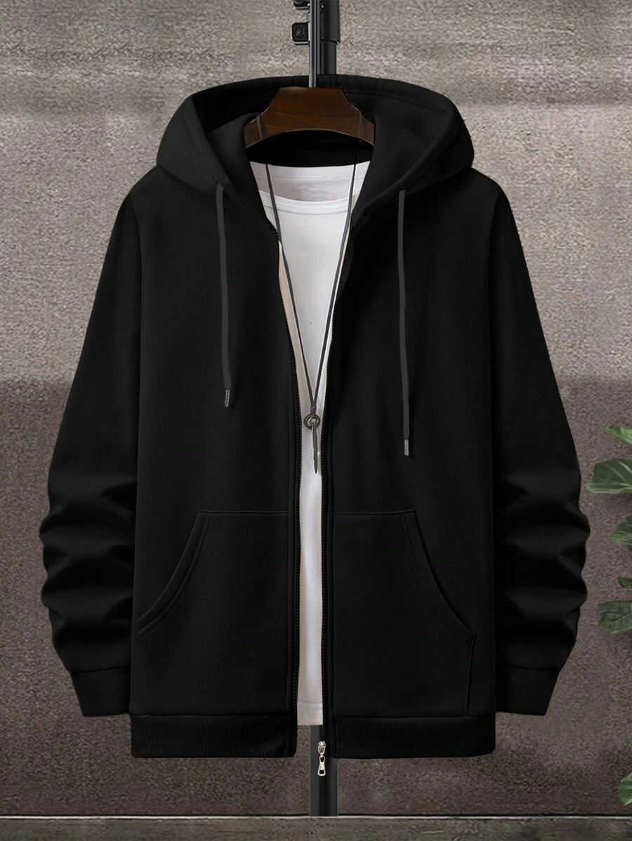 Felpa con cappuccio basic con tasche e zip, taglia comoda, in cotone, per uomo