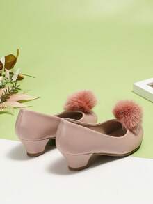 新款女童正式裙裝高跟鞋，可愛粉色粗跟鞋款，適用於小女孩 - 粉色 - 查看 2