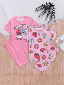 SHEIN Leap Crew Tween Girl Snug Fit Sports Street Fashion Knitted Round Neck Short-Sleeved T-Shirt And Trousers Set Of Two Pieces And Four Pieces - Multicolor - View 1