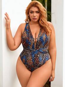 Swim SXY Plus Size Leopard Print One-Piece Swimsuit Carnival - Multicolor - View 1