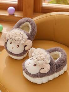 1雙男童可愛小羊設計的平底保暖拖鞋,冬季兒童鞋 - 棕色 - 查看 4