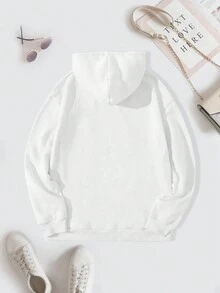 SHEIN EZwear 女士心形印花連帽衛衣 - 白色 - 查看 2