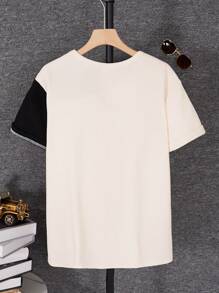 Camiseta De Manga Corta Con Cuello Redondo Y Bloque De Color Para Adolescentes