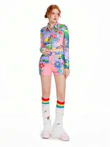 SHEINNeu Shorts Con Estampado De Gráficos E Ilustraciones De Dibujos Animados Estilo Kidcore - Multicolor - Ver 3