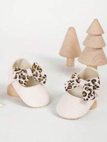 1 Pair Comfortable Textile Bow Knot Dress Shoes For Newborn Infant Girls, Daily Wear - Pink - View 3