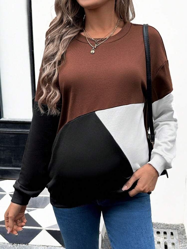 Maternity Color Block Drop Shoulder Sweatshirt, For Winter