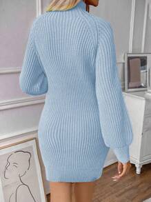 SHEIN Clasi 女士純色立領毛衣連衣裙 - 淺藍色 - 查看 2