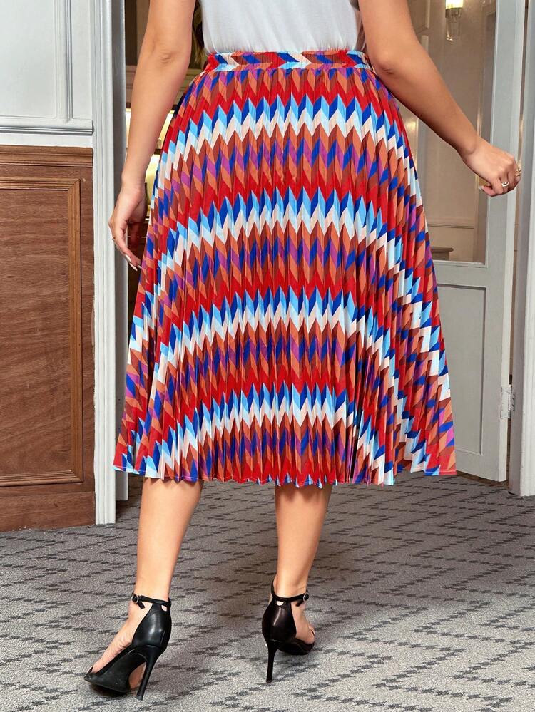 Plus Size Houndstooth Print Pleated Skirt