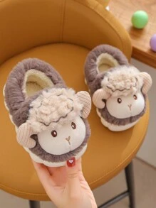 1雙男童可愛小羊設計的平底保暖拖鞋,冬季兒童鞋 - 棕色 - 查看 1