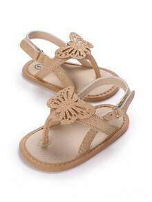 Infant Girls' Vintage Butterfly Strap Sandals With Adjustable Closure, Perfect For Walking Outfits - Apricot - View 5