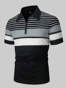 Manfinity Homme 男條紋短袖 Polo 衫 - 黑色 - 查看 7