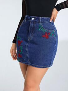 SHEIN Privé Thêu Denim Váy mini - Rửa tối - Xem 5