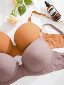 5pcs/Set Plus Size Solid Color Bra With Underwire - Multicolor - View 5