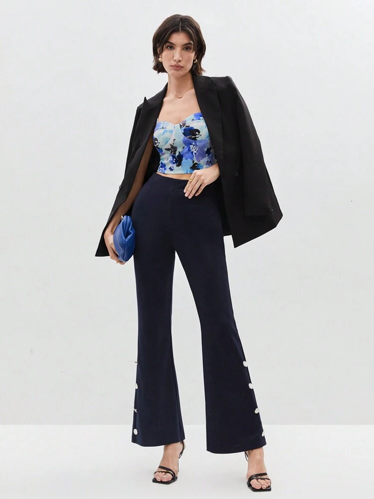 Women'S Buttoned Flared Suit Pants