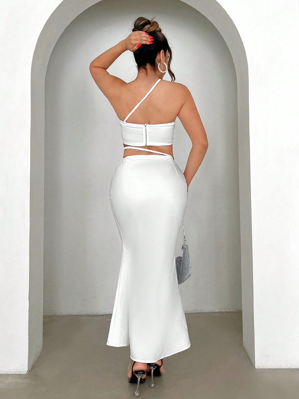Women's One Shoulder Sleeveless Top And Mermaid Skirt Two Piece Set White Summer Seksi Chic Party Valentine Day Date Night Birthday Outfit Prom Dress