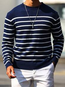 Manfinity Homme 男士條紋長袖毛衣 - 彩色 - 查看 1