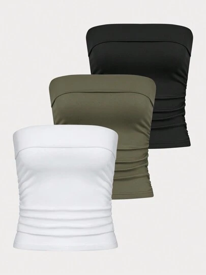 SHEIN Unity Ladies' Plain Pleated Strapless Top