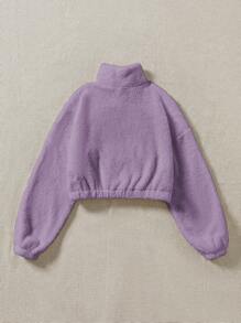 SHEIN EZwear Half-Zipper Kangaroo Pocket Teddy Sweatshirt With Drawstring,Long Sleeve Tops