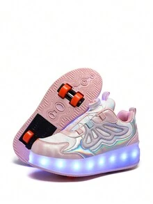 Girls' Solid Automatic Four-Wheel 12-Mode Rechargeable Roller Sneakers - Multicolor - View 8